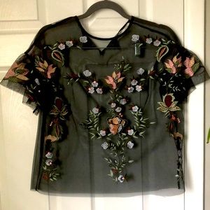 Black Embroidered Mesh Top - Impeccable Pig
